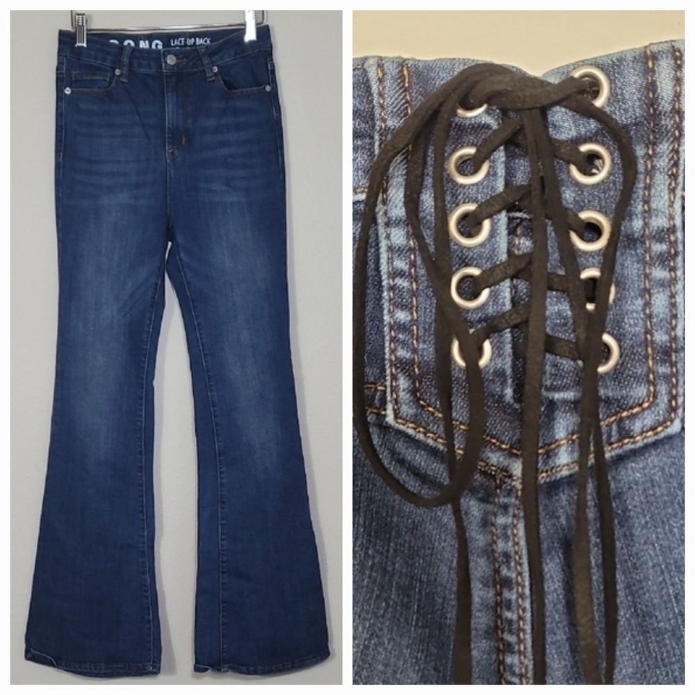 SONG Lace Up Back Fit N Flare Jeans Size 5/27 Y2K High Rise Stretch Retro 2000s